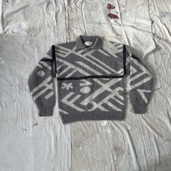 Vintage 80s 90s Yves Saint Laurent Handknit Collared Chunky Pullover Sweater - Picture 1 of 5